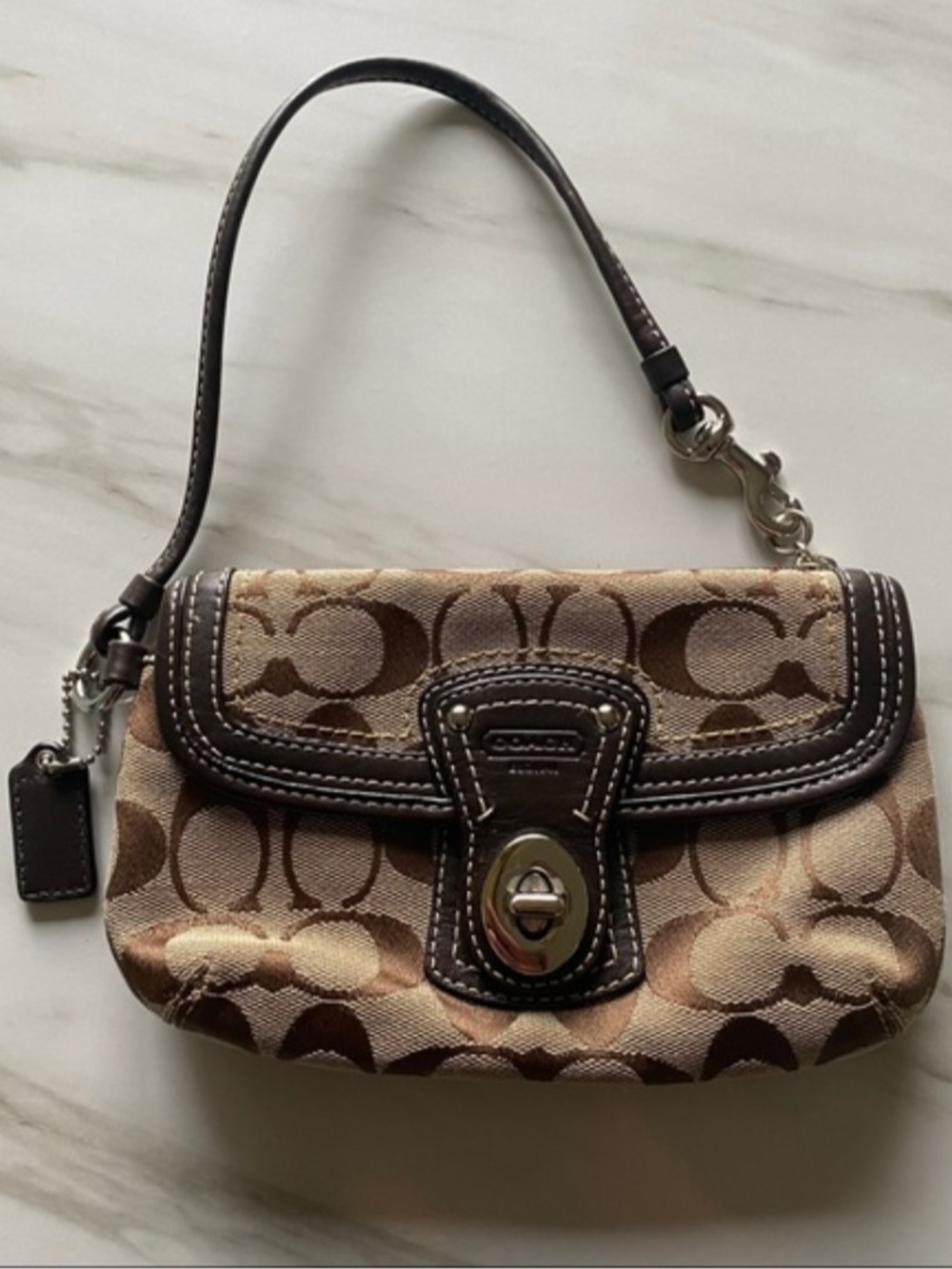 Vintage Coach Brown Signature Canvas Turnlock Wristlet
